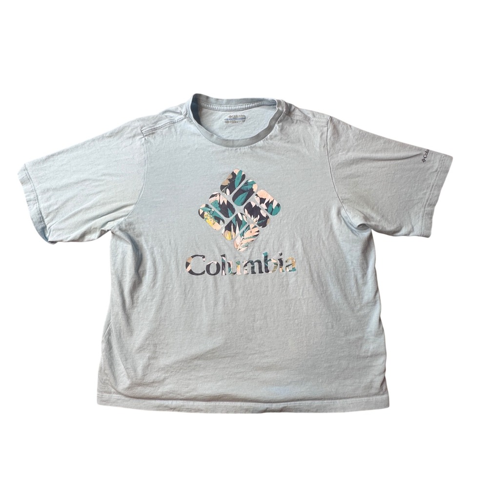 Columbia T-Shirt Womens S Blue Floral Logo Graphic Short Sleeve AL3545 Cotton